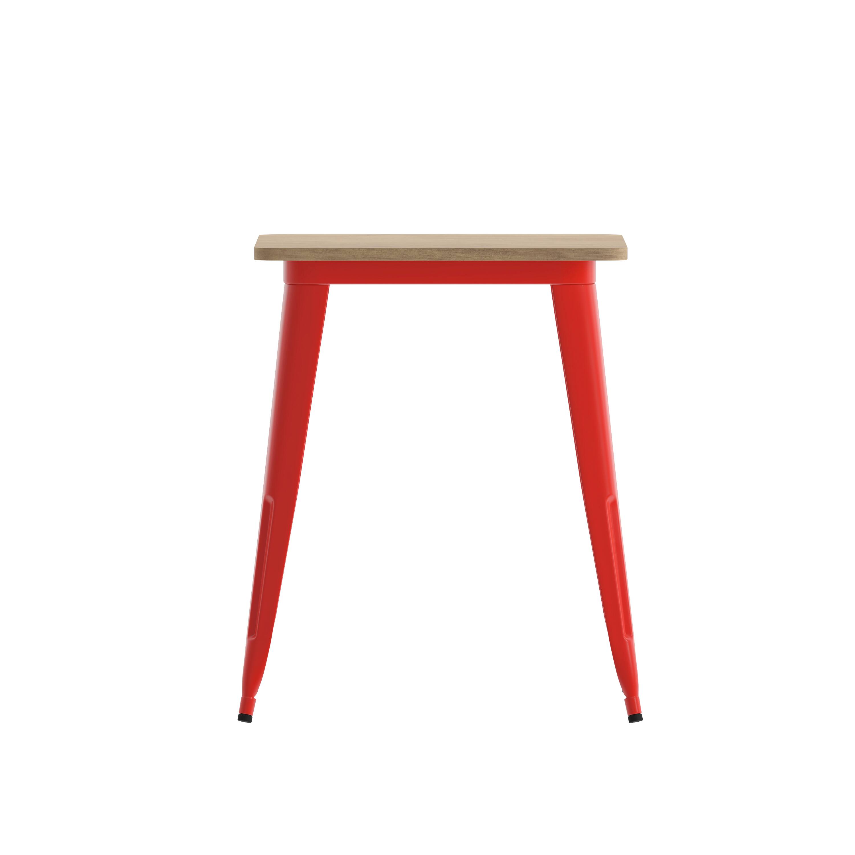Alt View 8. Emma + Oliver - Drew Indoor/Outdoor Dining Table, 23.75" Square All Weather Poly Resin Top with Steel Base - Brown Top/Red Frame.
