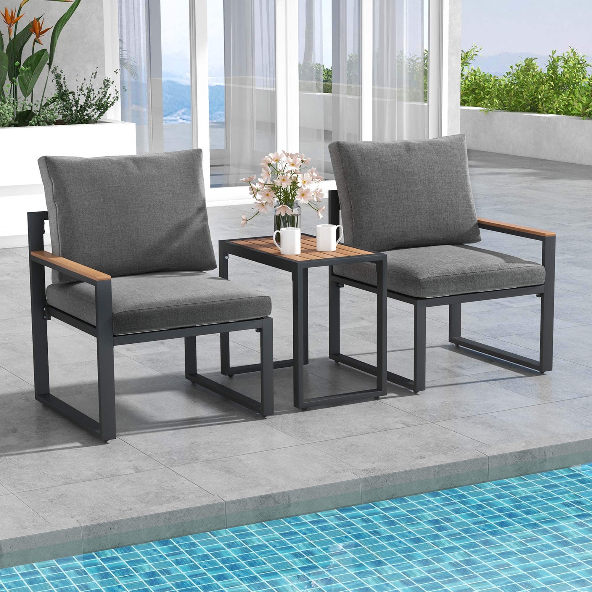 Alt View 3. Costway - 3 PCS Patio Furniture Set with Soft Cushions Aluminum Frame Weatherproof Outdoor - Gray.