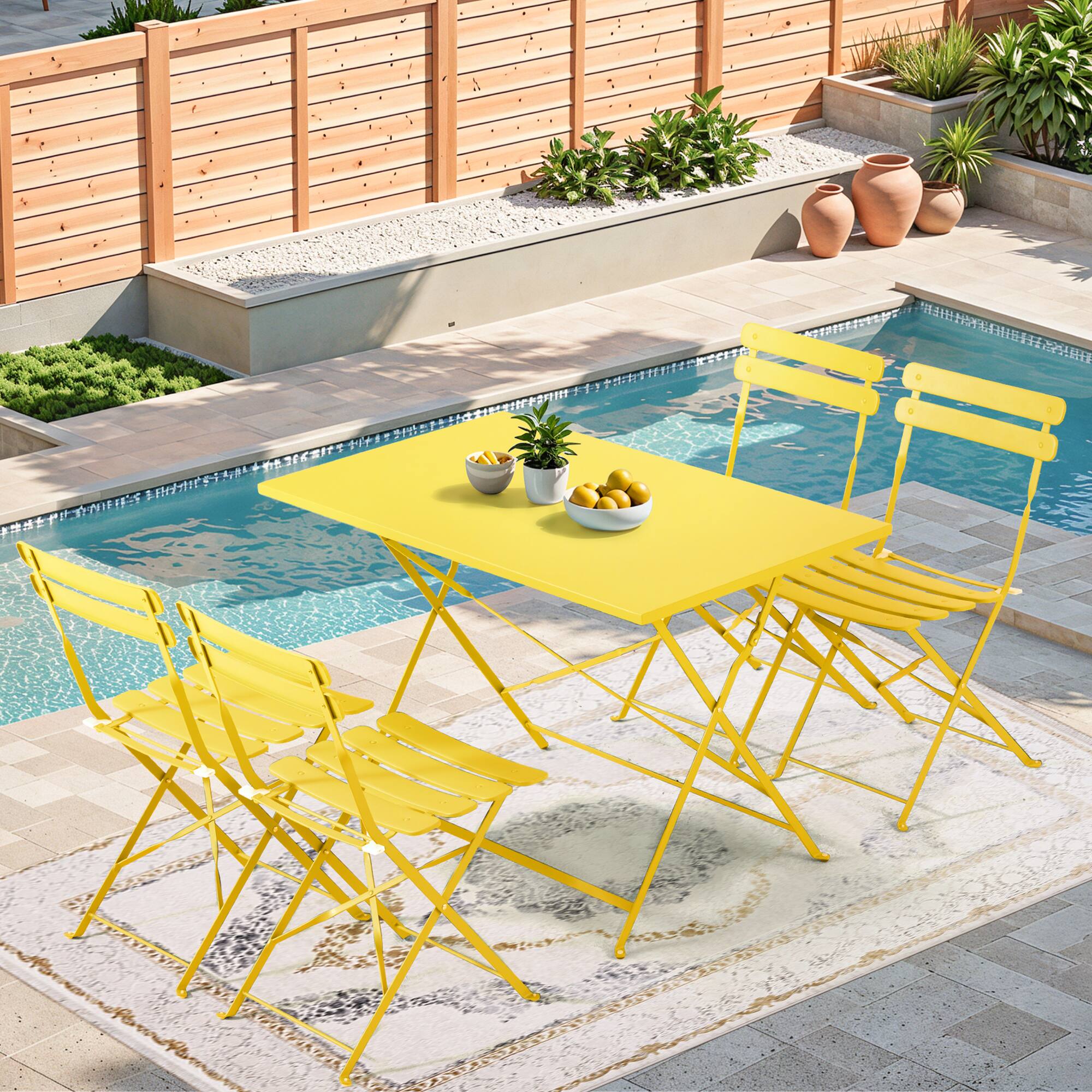 Alt View 7. U-HOMY - 5-Piece Bistro Set, Foldable Patio Dining Set, Rust-Resistant, Lightweight, Easy to Clean for Balcony, Garden, Pool - Yellow.