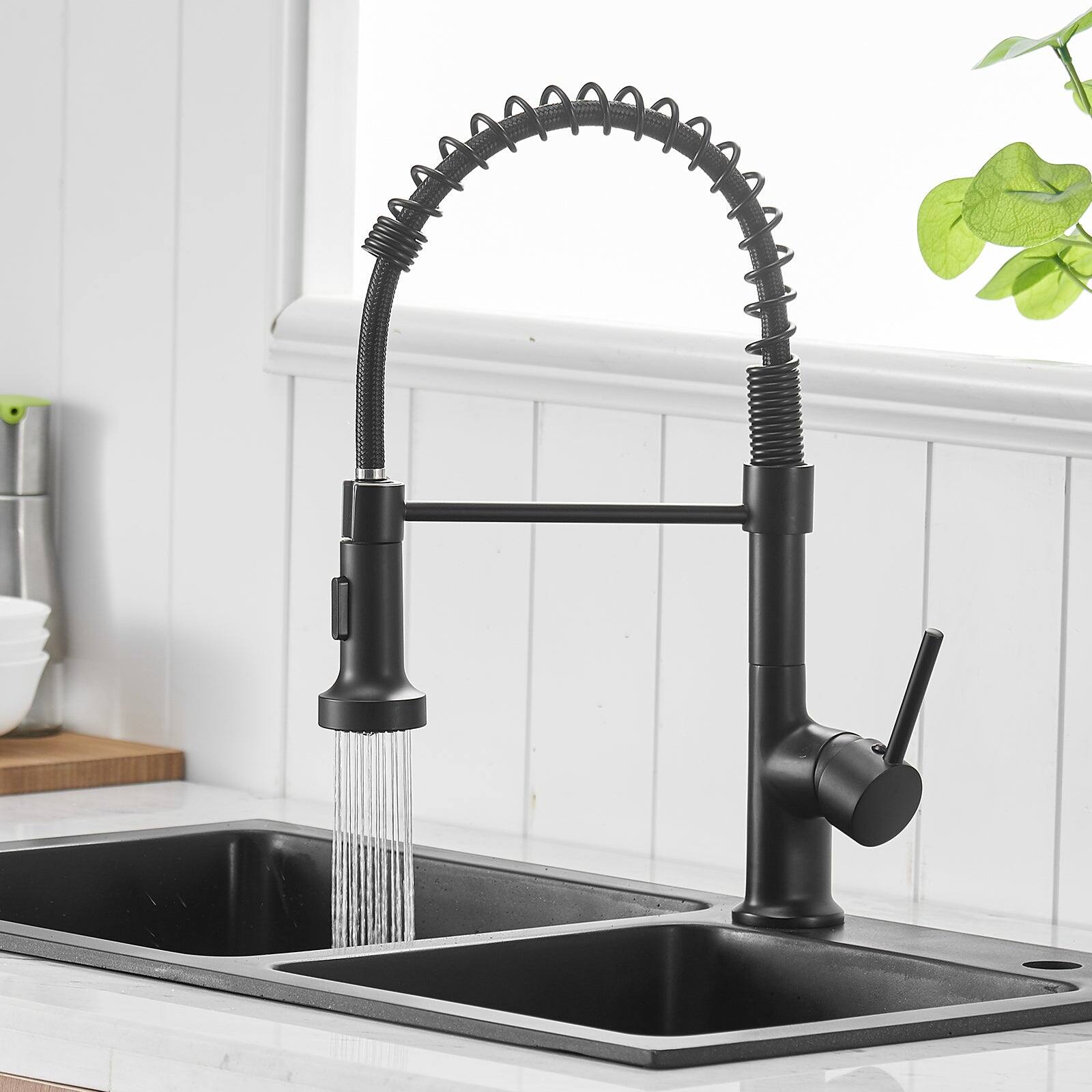 Alt View 4. Boyel Living - Brass Single Handle Pull Down Sprayer Kitchen Faucet Matte Black - Matte Black.