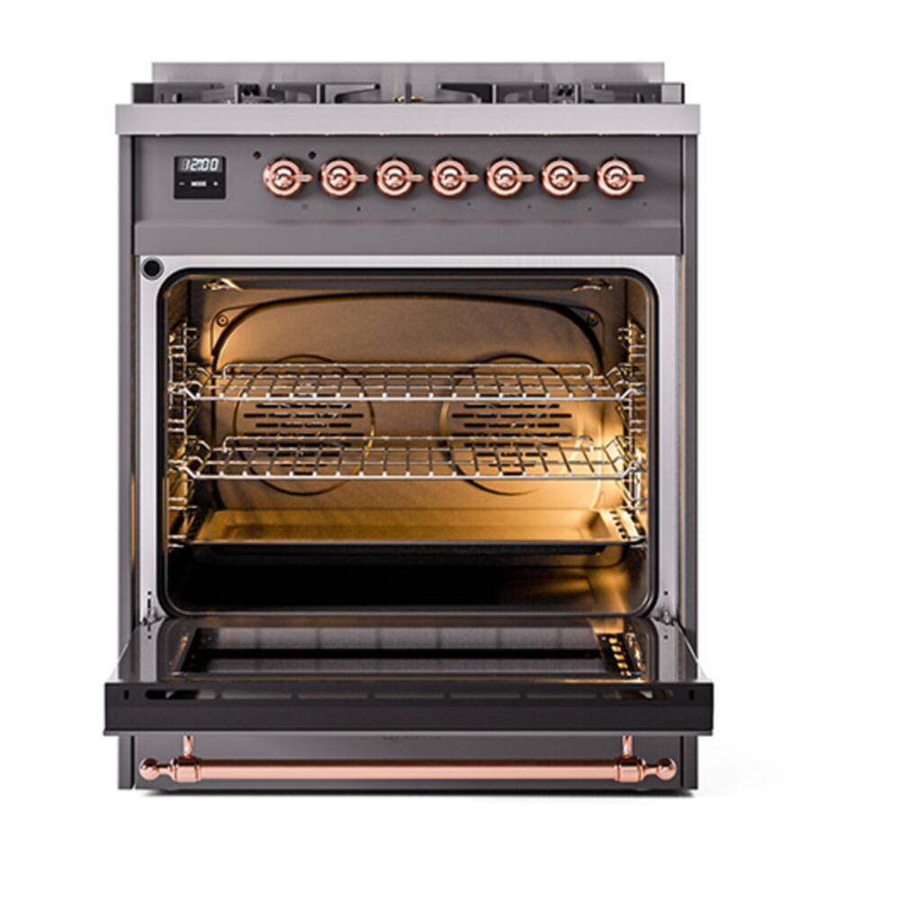 Alt View 4. ILVE - ILVE Nostalgie II Series 30 in. Dual Fuel Range with 5 Sealed Burners (Liquid Propane, Copper Trim) - Graphite Matte.