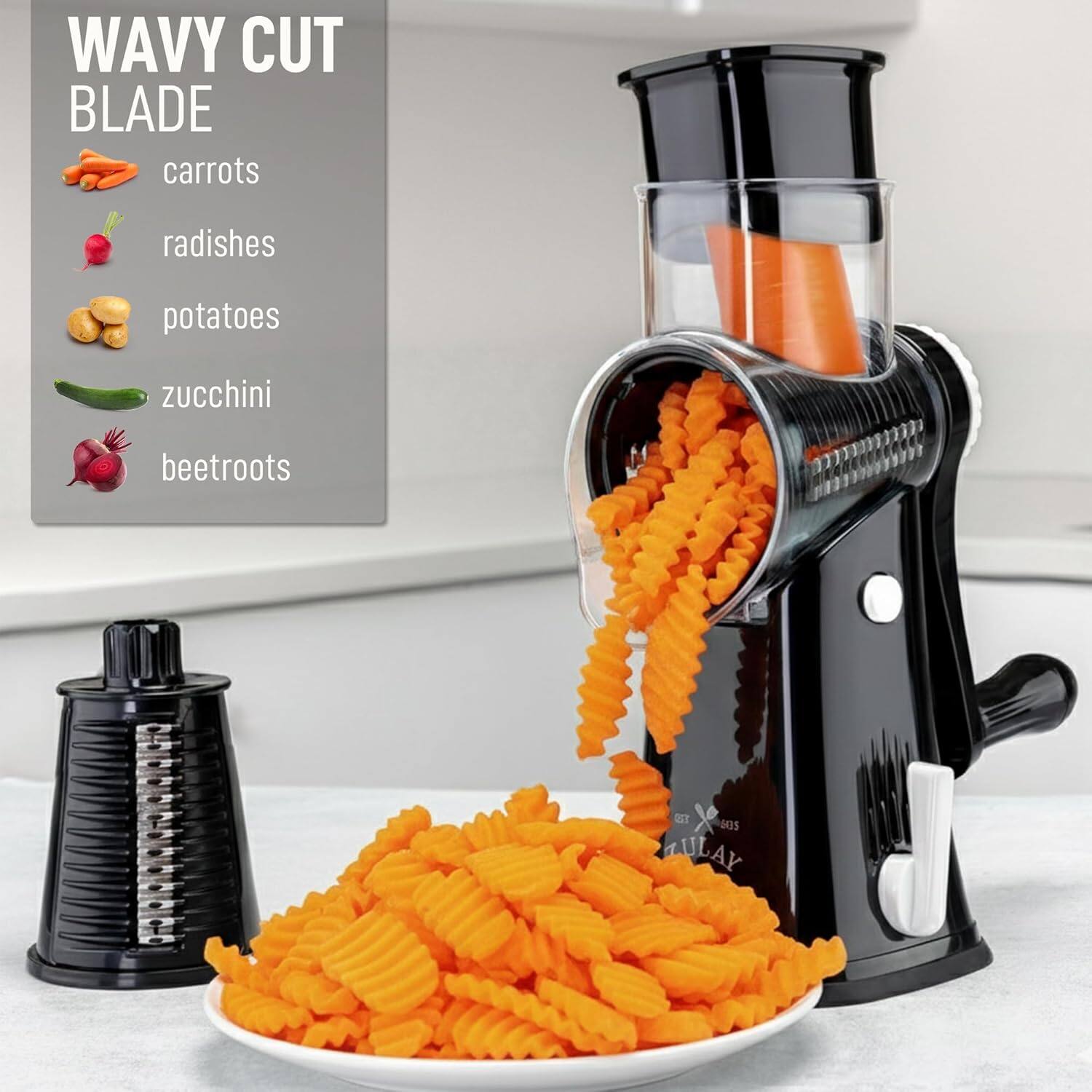 WAVY CUT BLADE

- carrots
- radishes
- potatoes
- zucchini
- beetroots

T3 605 LAY