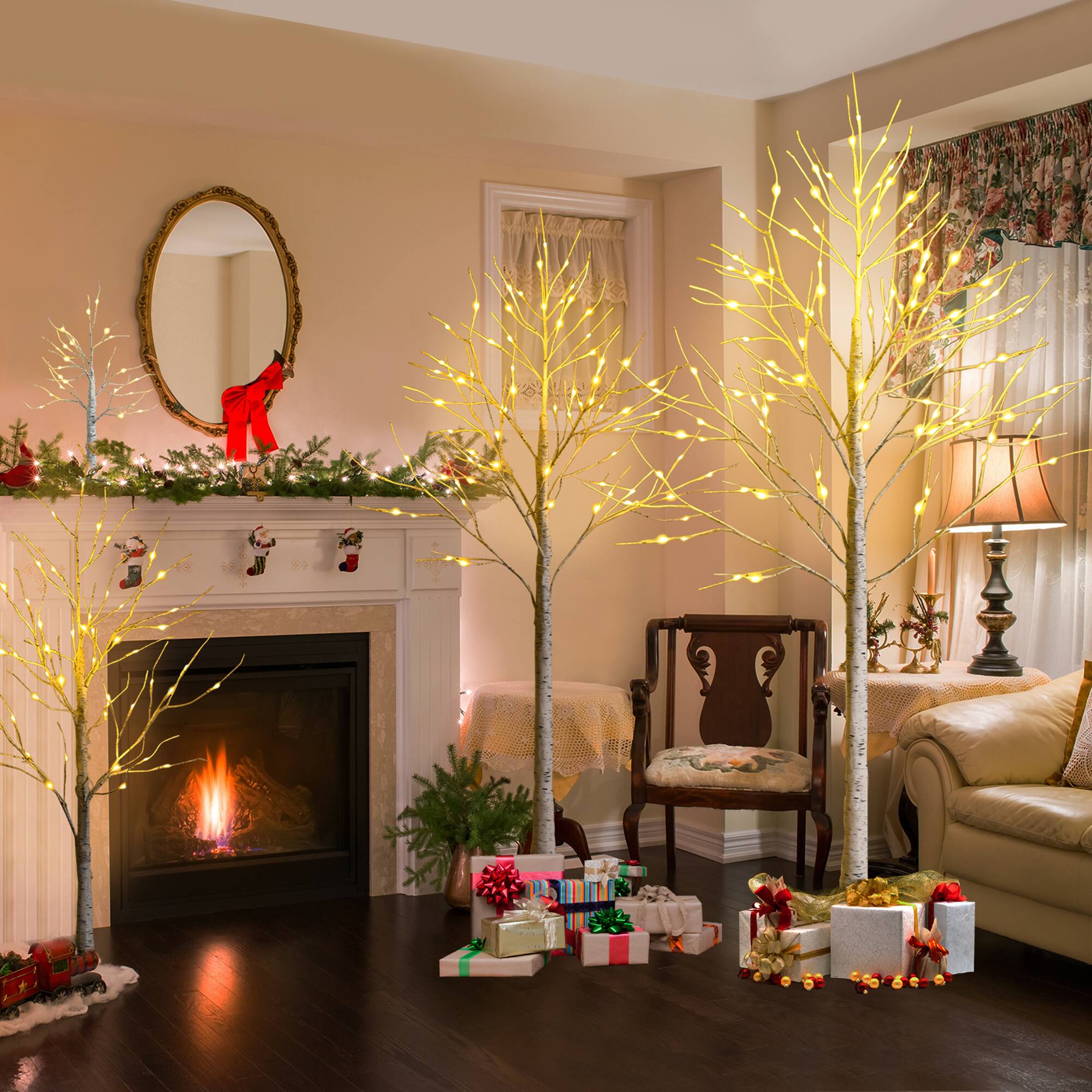 Alt View 4. Gymax - Gymax 4 FT Pre-lit White Birch Tree Artificial Twig Birch Tree Christmas Decor - White.
