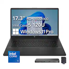 HP - Upgraded - 17.3" HD+ Business Laptop,Intel Core 5 120U,32GB RAM,1TB SSD+160GB Dock Set,Full-Size Keyboard,Win 11 Pro - Black