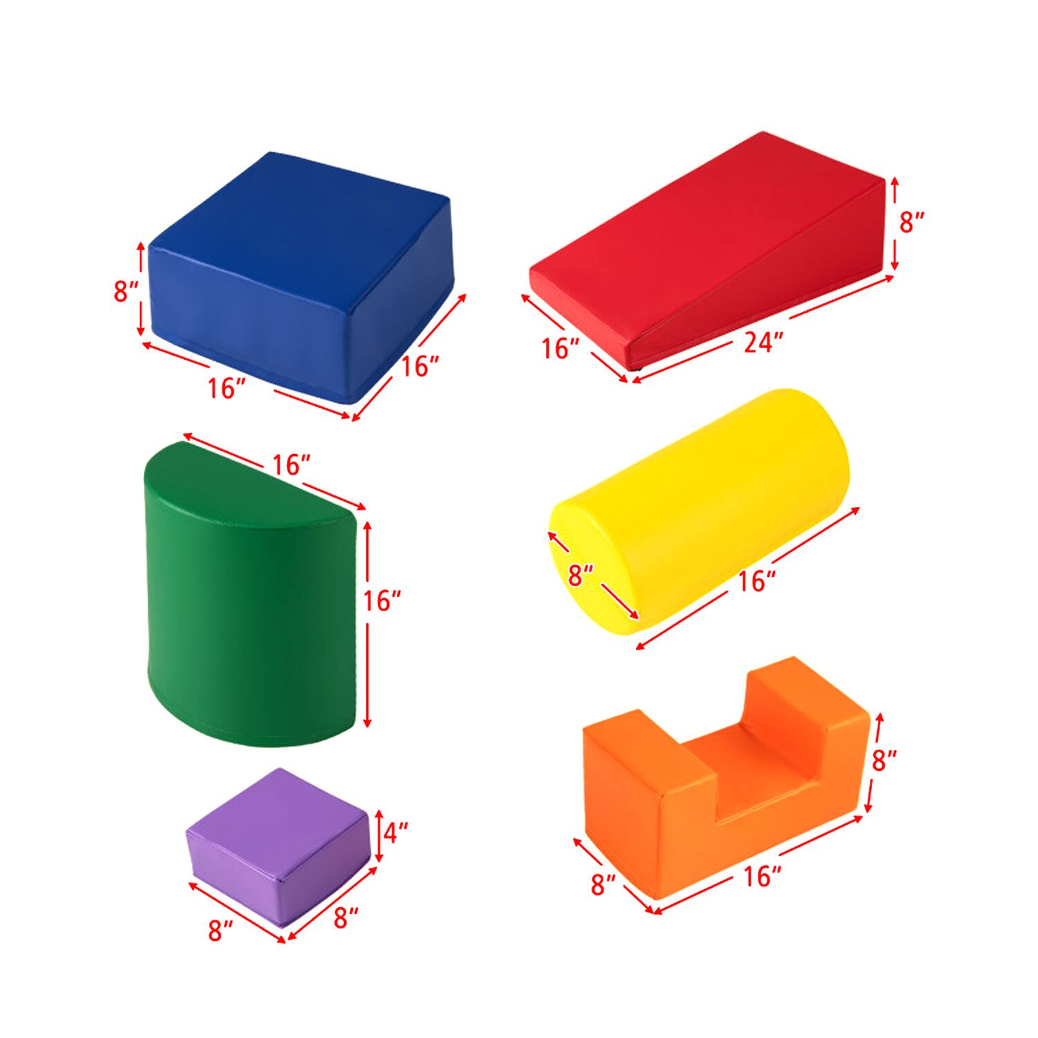 - 8" x 16" x 16"
- 8" x 16" x 24"
- 8" x 16" x 16"
- 8" x 8" x 4"
- 8" x 16" x 8"