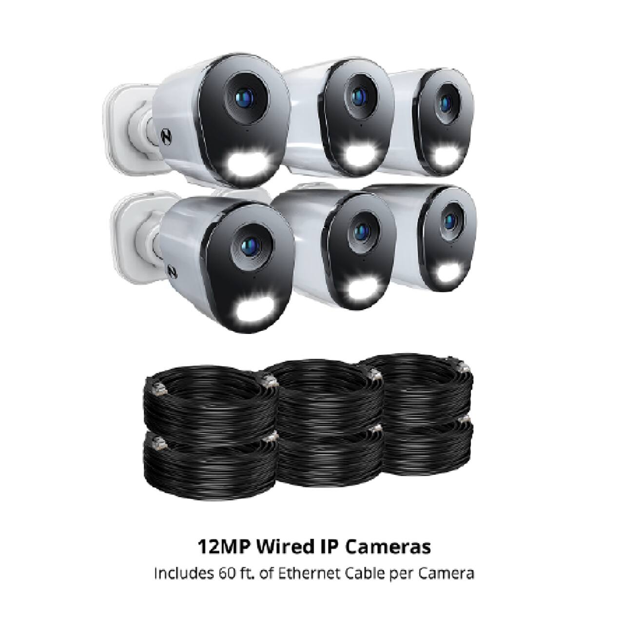 12MP Wired IP Cameras  
Includes 60 ft. of Ethernet Cable per Camera