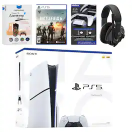 PlayStation 5 Slim Disc Bundle with Battlefield 6, EPOS Headset, Charging Dock and MightySkins Code - PlayStation 5