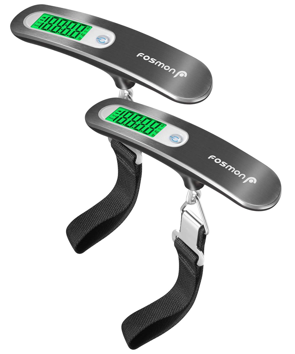 Fosmon - 2 Pack Portable Digital Luggage Scale Travel, Hanging Luggage Weight Scale for Travel, Airplane Travel Essential - Silver