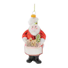BreeBe - Glass Baking Santa Ornament (Set of 6) - White, Red, Greed