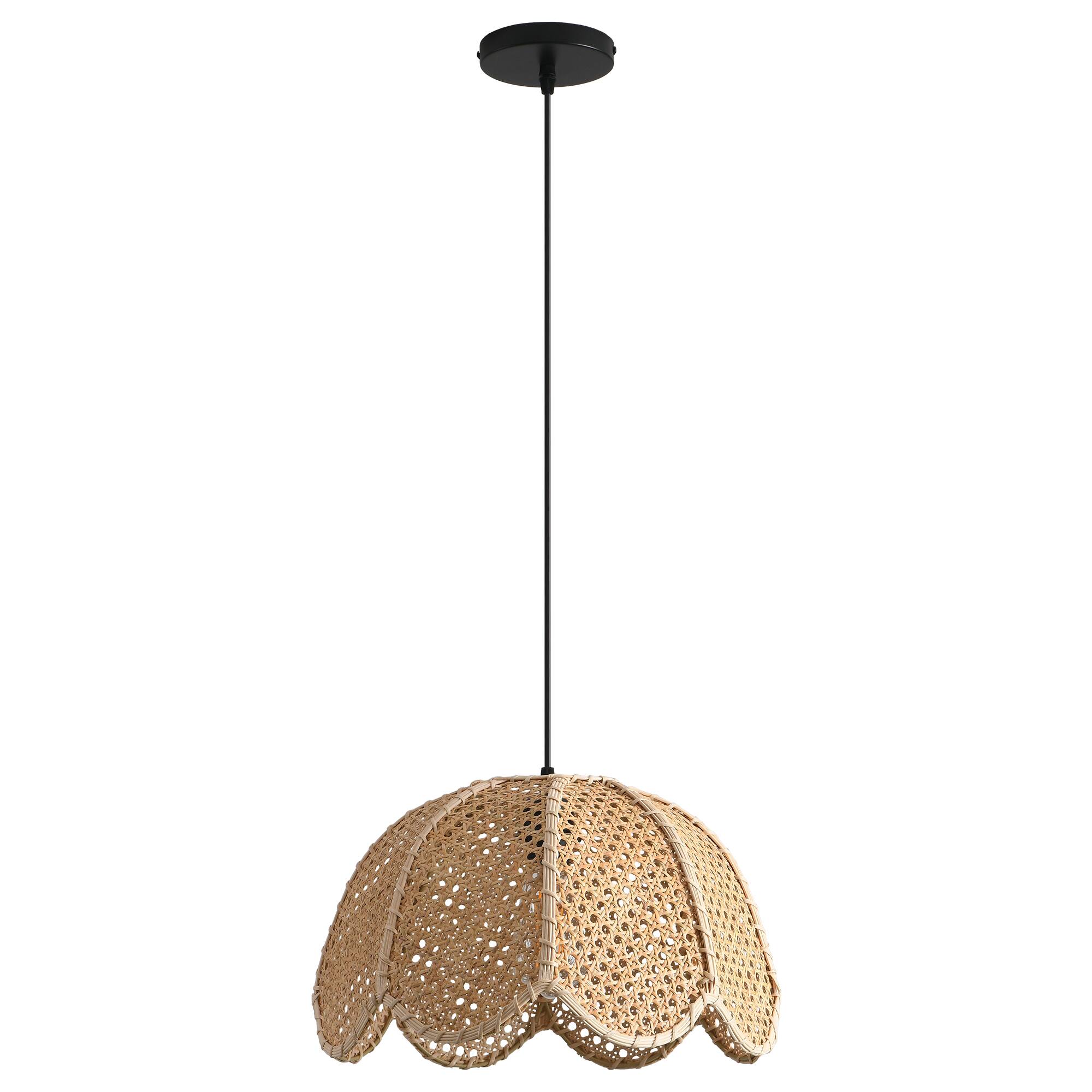 Alt View 5. Parrot Uncle - 1-Light Farmhouse Flower Shaped Brown Hand-Woven Natural Rattan Hanging Pendant Light.