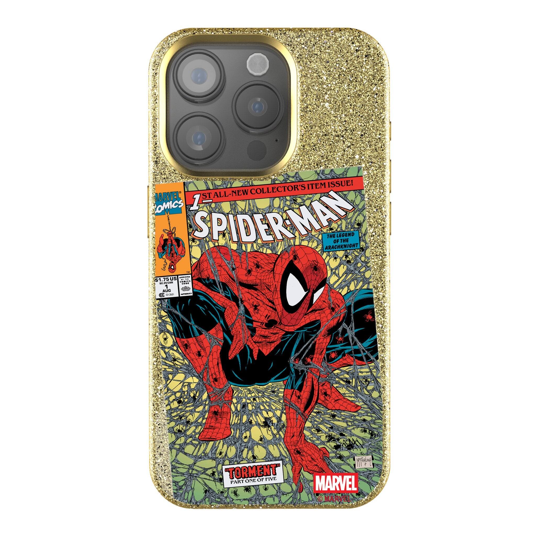 Keyscaper - Marvel Classic Cover Gold Bling Phone Case - Apple iPhone 15 Pro Max - Spider-Man
