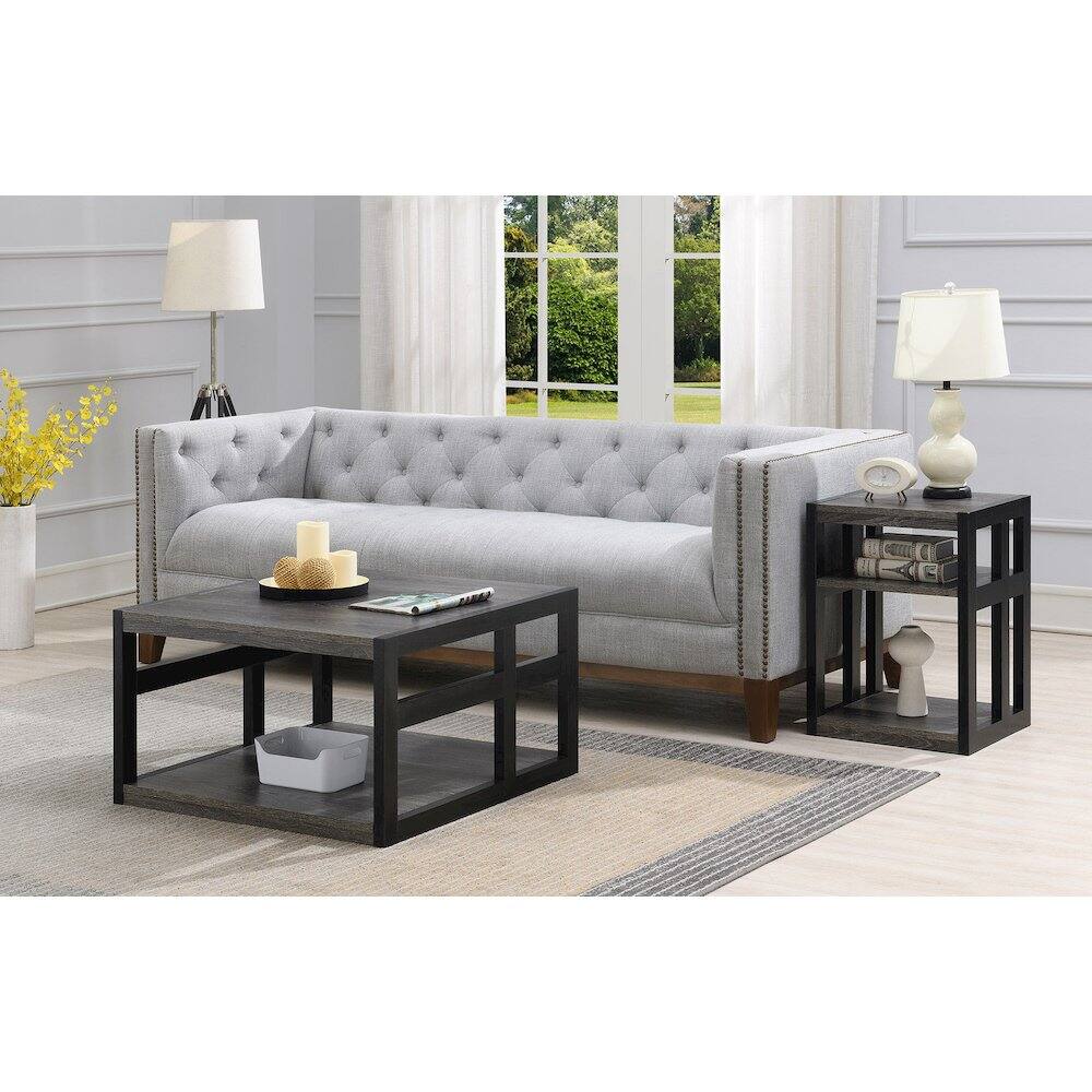 Alt View 2. Convenience Concepts - Monterey Square Coffee Table with Shelf - Weathered Gray/Black.