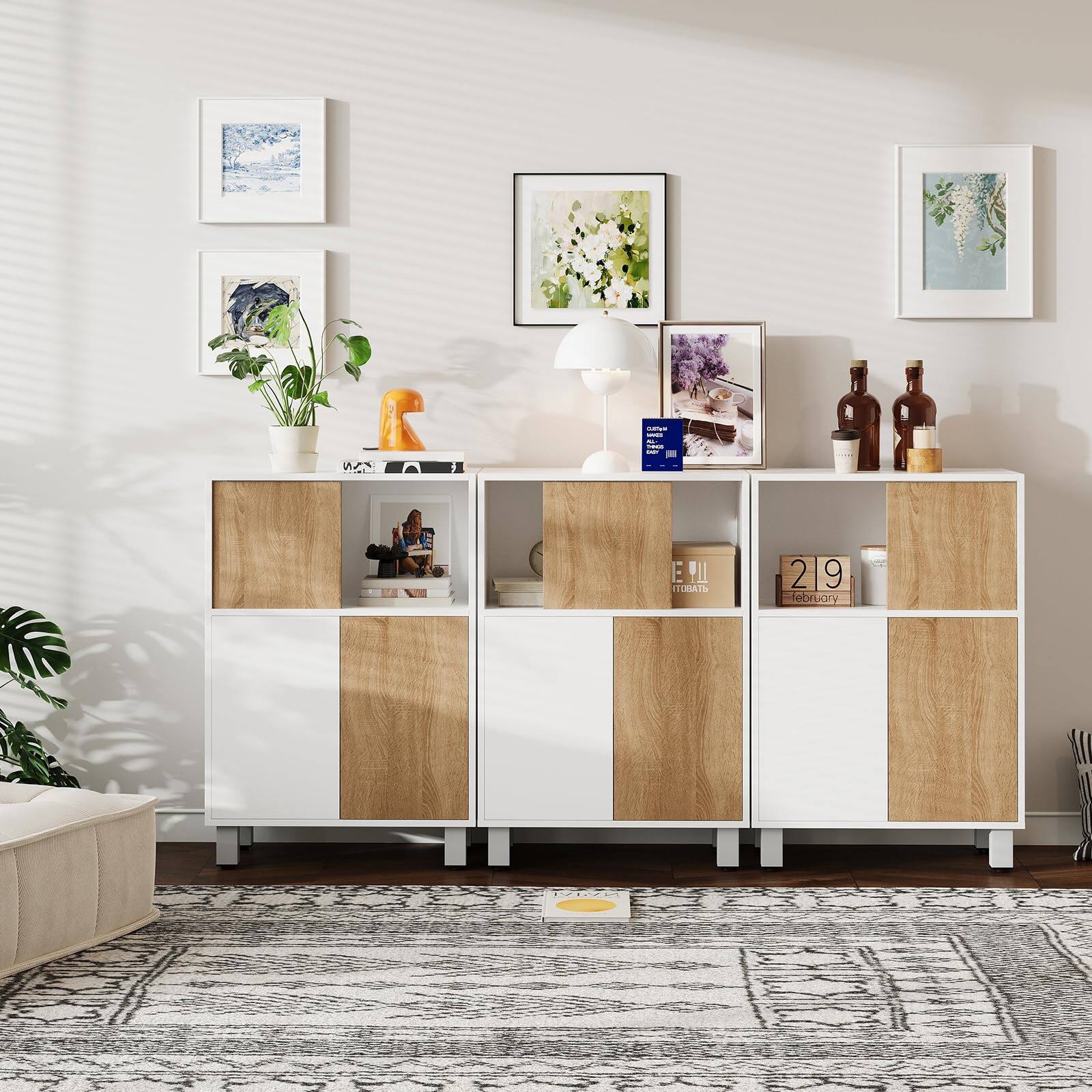 Alt View 4. Qeetex - Sideboard Buffet Sideboard Cabinet with Sliding Barn Door & Adjustable Shelf - White.