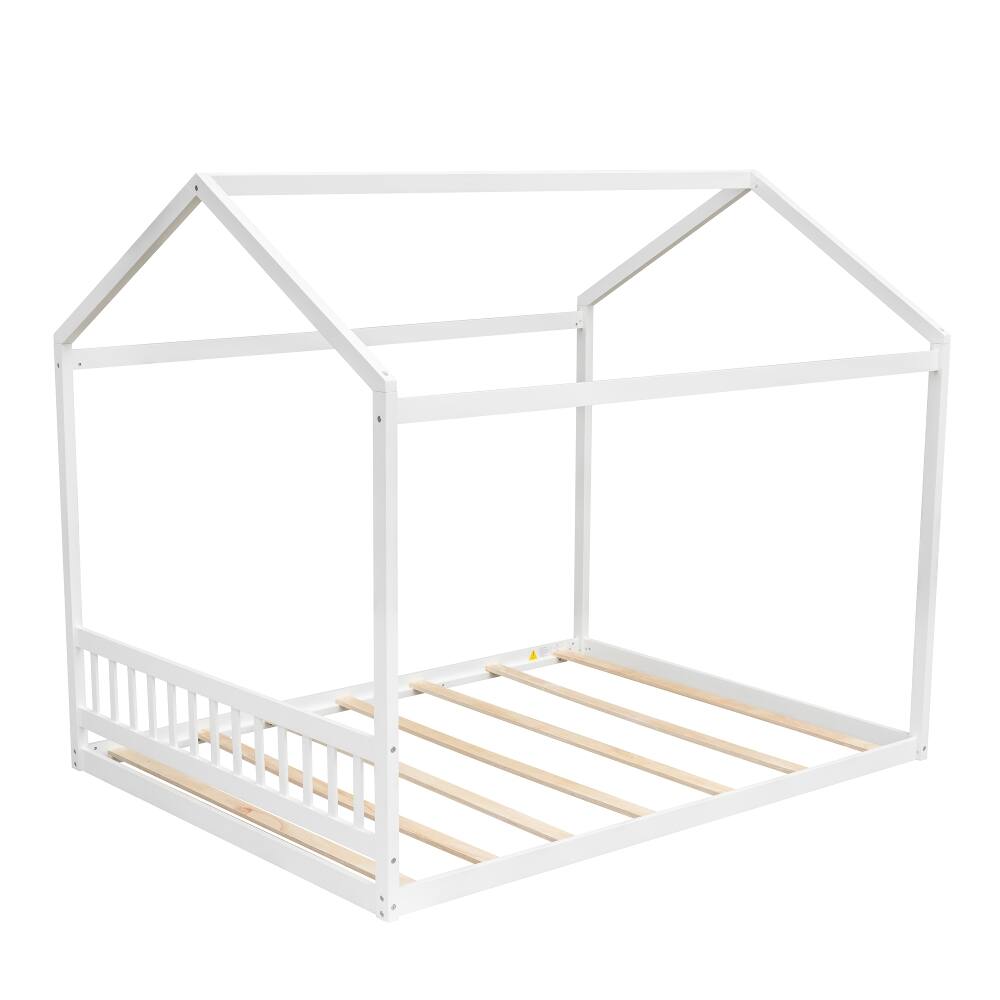 Alt View 1. Loheer - Loheer Queen House Bed White Floor Bed Kids Wooden Bed Frame - White.