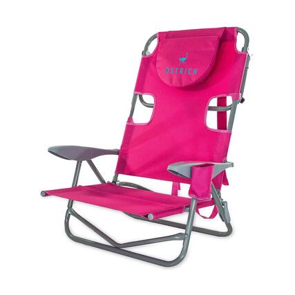 Front. Ostrich - Ostrich On-Your-Back Outdoor Reclining Beach Lounge Pool Camping Chair, Pink - Pink.