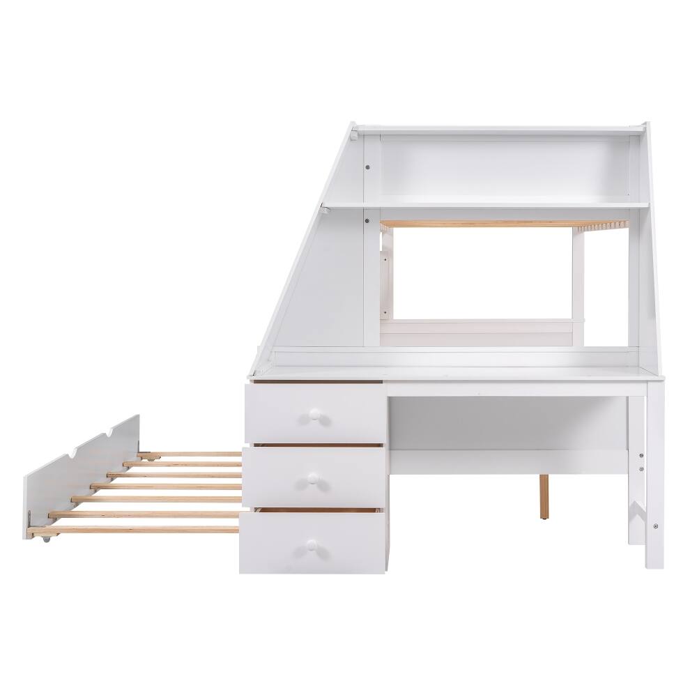 Alt View 6. Loheer - Loheer Twin Over Full Bunk Bed with Trundle Desk Storage White - White.