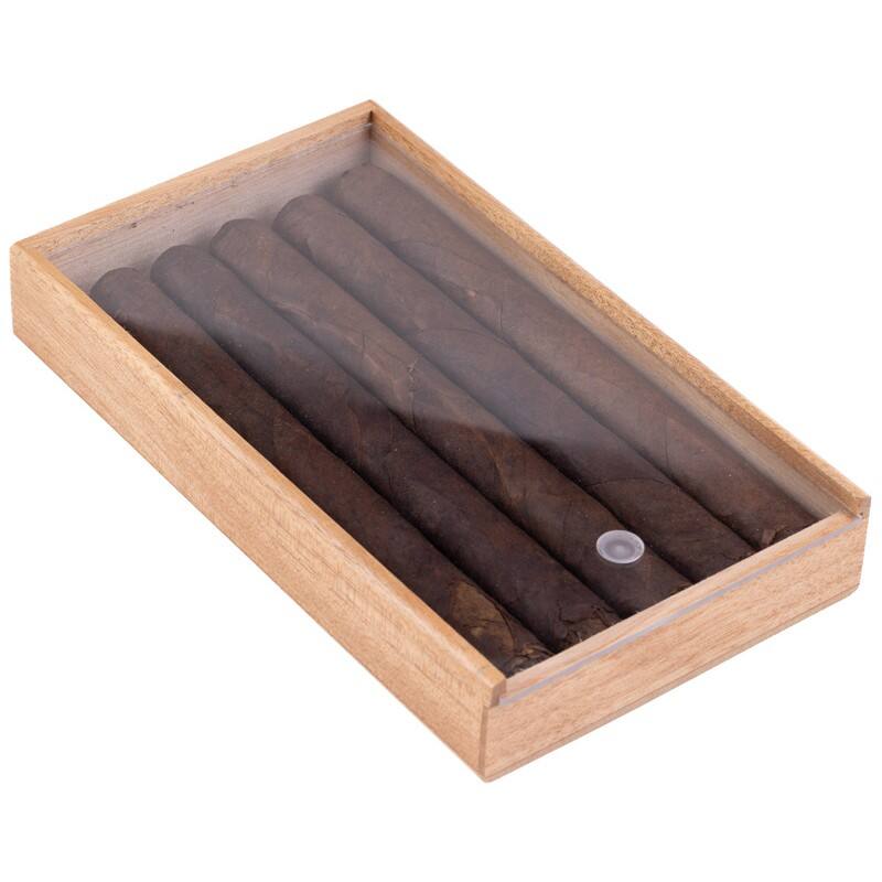 Left. Prestige - 5 Cigar Promotional Box with Sliding Top - Clear Finish.