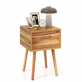 Costway - Wooden Nightstand Mid-Century End Side Table Bedroom with 2 Storage Drawers Natural - Walnut