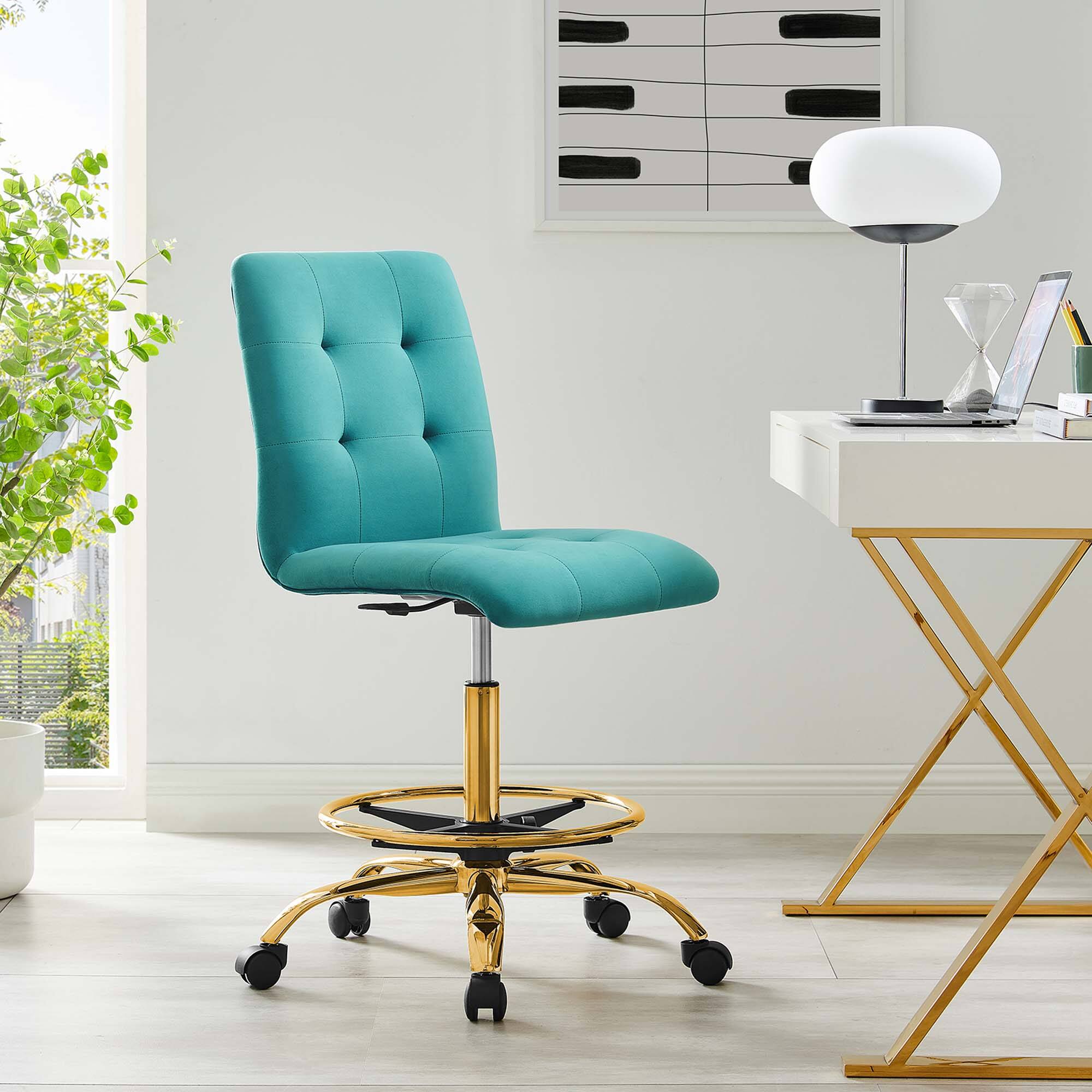 Alt View 4. Modway - Prim Armless Performance Velvet Drafting Chair by Modway - Blue.