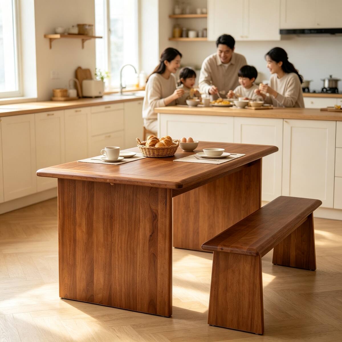 Alt View 8. Loheer - Loheer Solid Wood Dining Table, Walnut Rectangular Farmhouse Table for Four to Six People - Walnut.