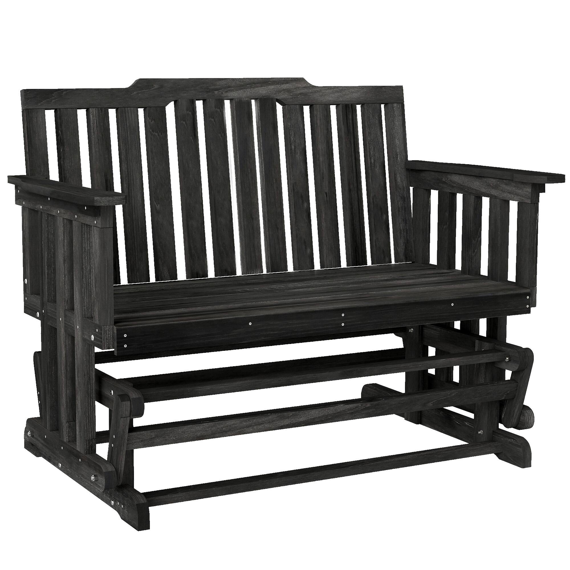 Front. Outsunny - 2-Person Patio Swing Glider Bench with Quick Drying Design and Wide Armrest, Wood Rocking Chair Loveseat - Black.