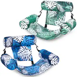 Joyfy - 2 Packs Inflatable Pool Chairs, Lounge Pool Float, Tropical Hammock Chair for Adult Summer Water Beach - Green, Blue
