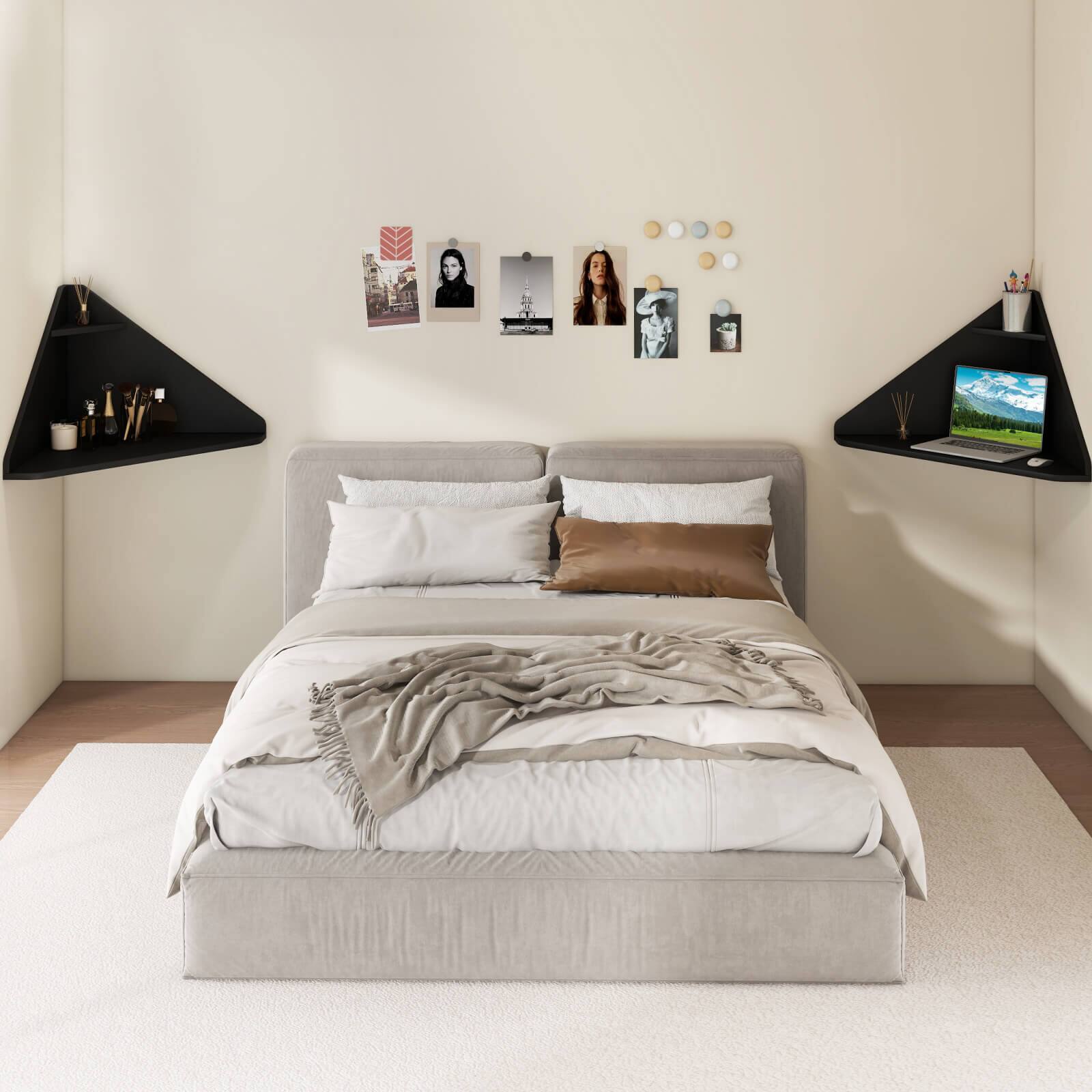 Alt View 7. Costway - Costway Floating Corner Computer Desk Wall-mounted Study Writing Desk with Storage Shelf - Black.