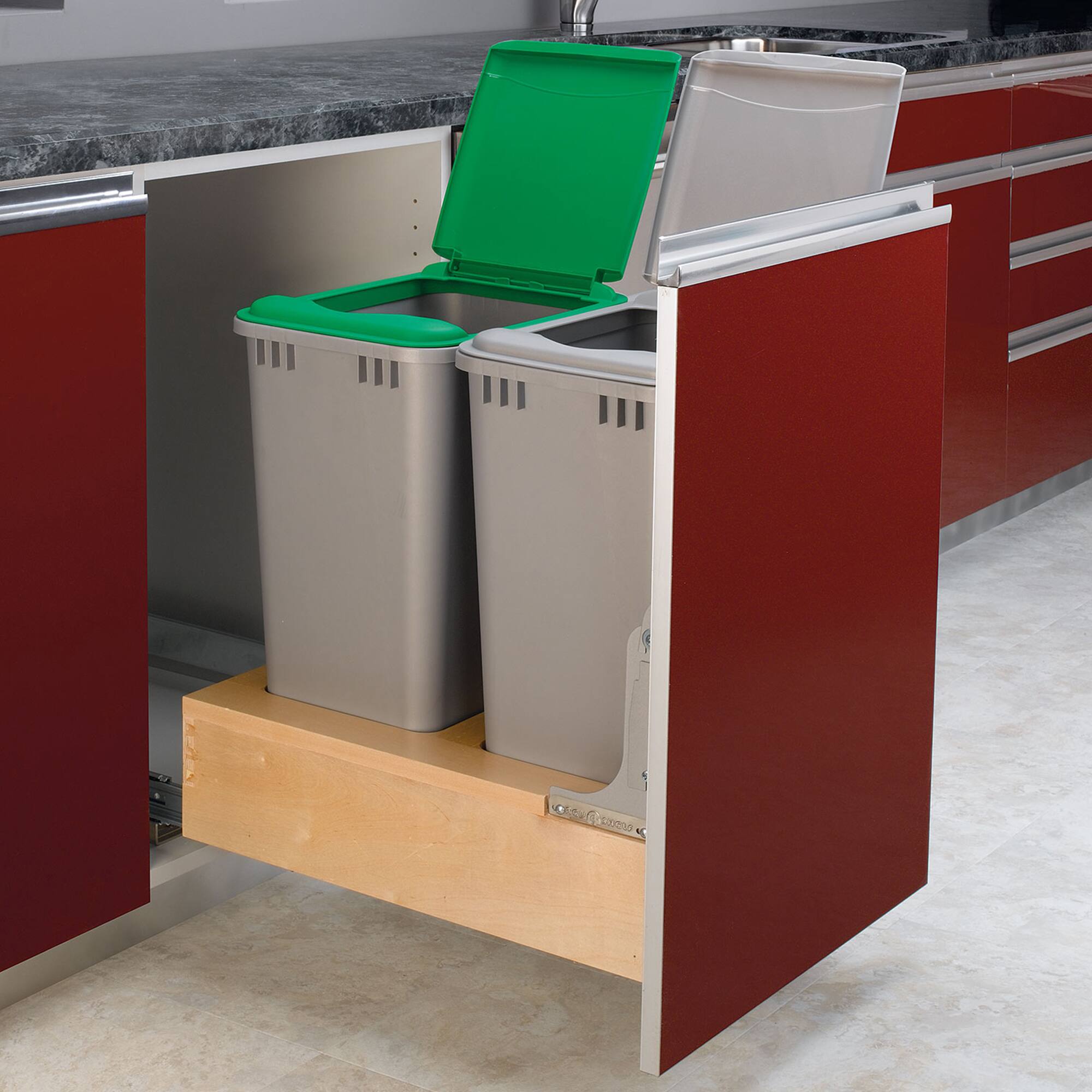 Alt View 7. Rev-A-Shelf - Rev-A-Shelf Double Pullout Bottom Mount Trash Cans 50 qt., Gray, 4WCBM-2150DM-2 - Natural Maple.