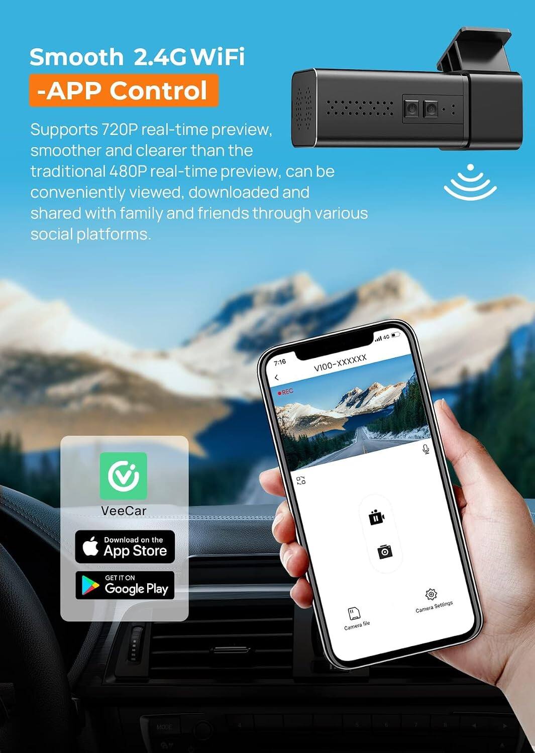2.5K Dash Cam Front, WiFi Dash Camera for Cars with App E YEEGER Mini ...