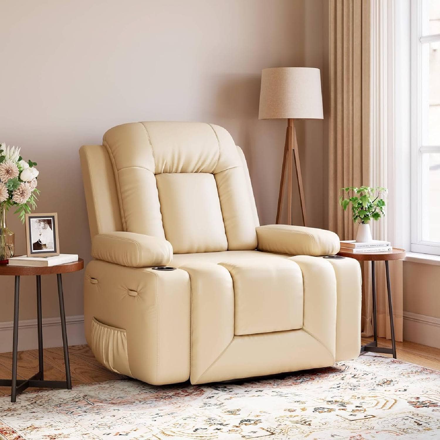 Qeetex - Massage Electric Power Lift Recliner Sofa Chair for Elderly - Beige