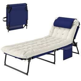 Outsunny - Folding Chaise Lounge with 4-level Reclining Back, Outdoor Tanning Chair with Cushion, Outdoor Lounge Chair - Blue