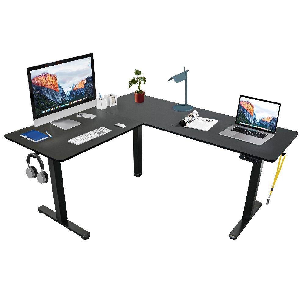 Angle. Loheer - Loheer 63 Inch L-Shaped Electric Standing Desk Black Corner Sit to Stand Desk with 3 Memory Presets - Black.