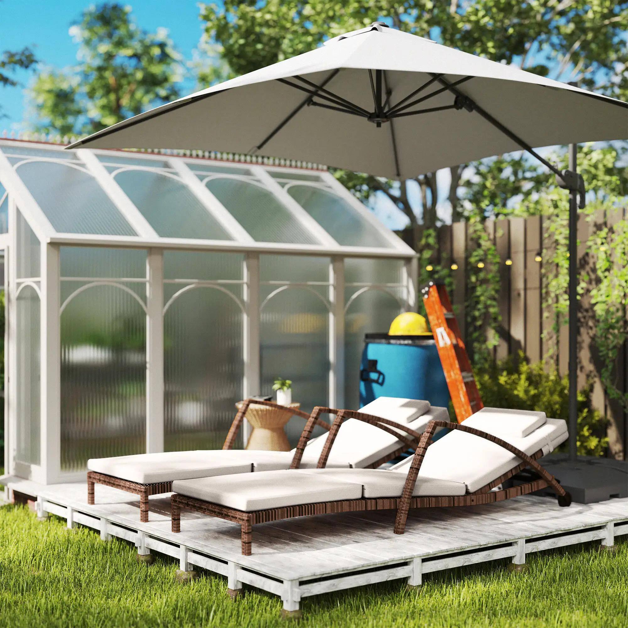 Back. Resenkos - Resenkos Set of 2 Wicker Chaise Lounge Chairs With 5-Way Back Support， Adjustable Patio Loungers, Beige - Beige.