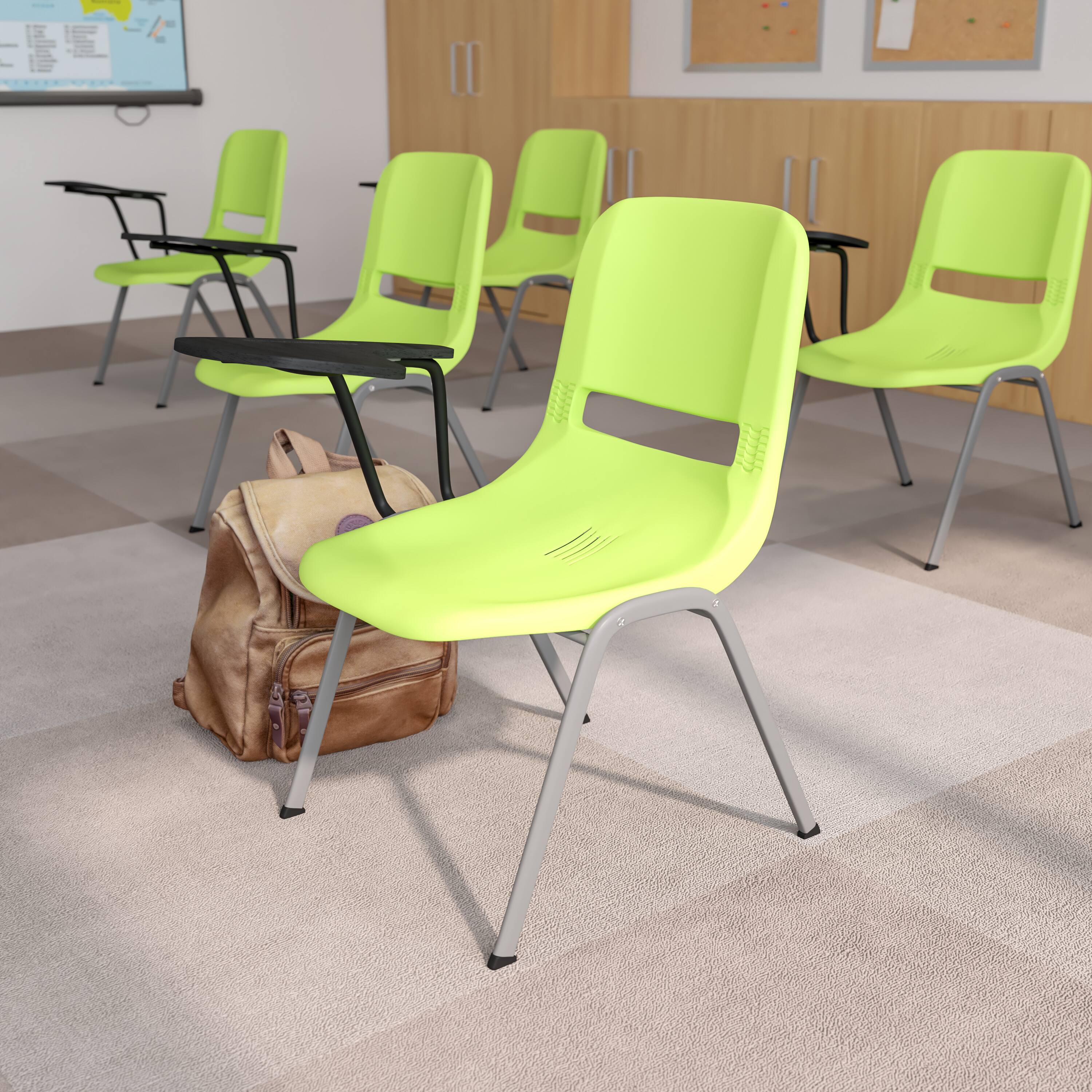 Alt View 1. Emma + Oliver - Ergonomic Shell Chair with Right Handed Flip-Up Tablet - Tablet Arm Desk - Green.