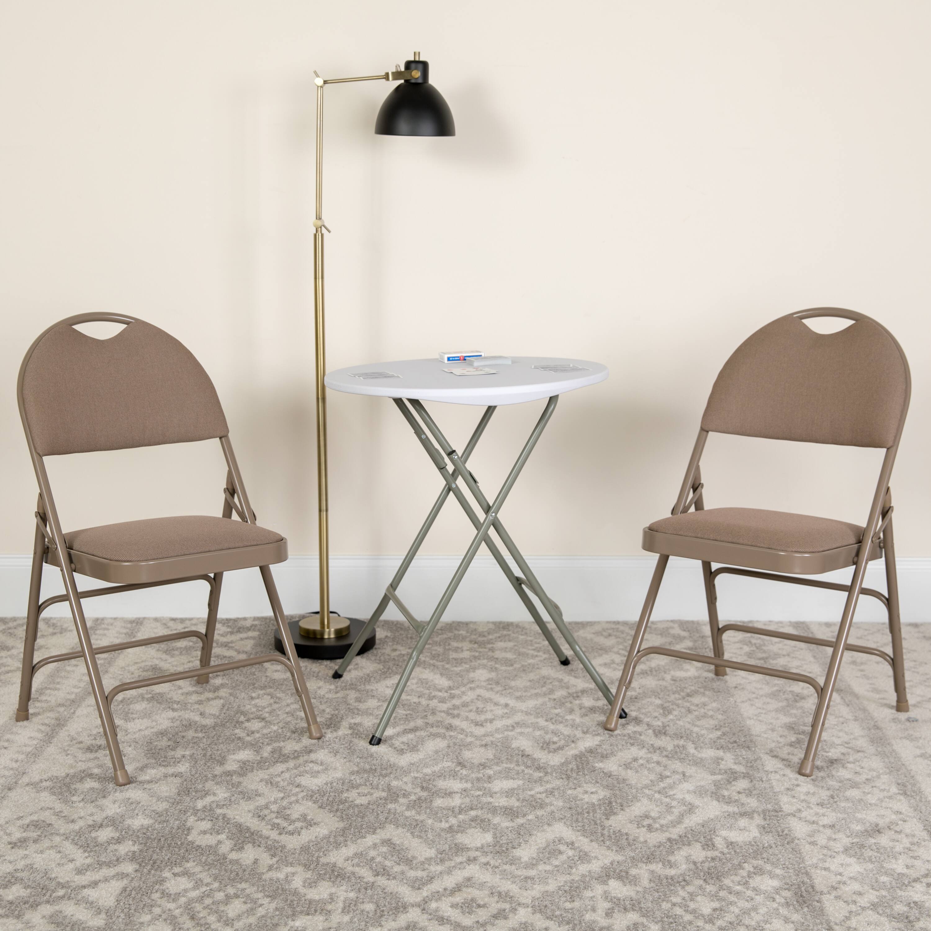 Alt View 1. Emma + Oliver - 4 Pack Home & Office Easy-Carry Party Events Padded Folding Chair - Beige Fabric/Beige Frame.
