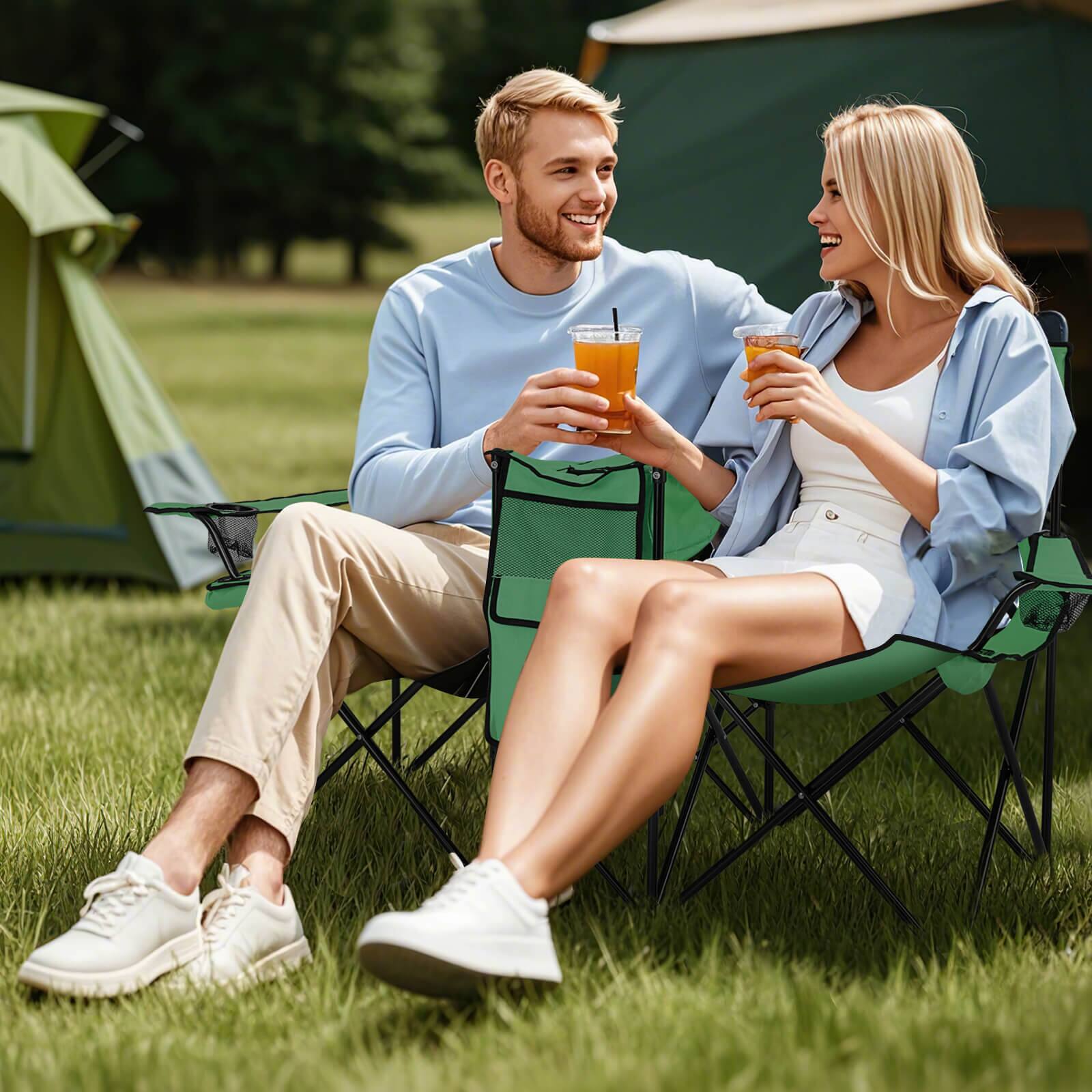 Alt View 1. Costway - Costway Portable Folding Picnic Double Chair with Umbrella Table Cooler Beach Camping - Green.