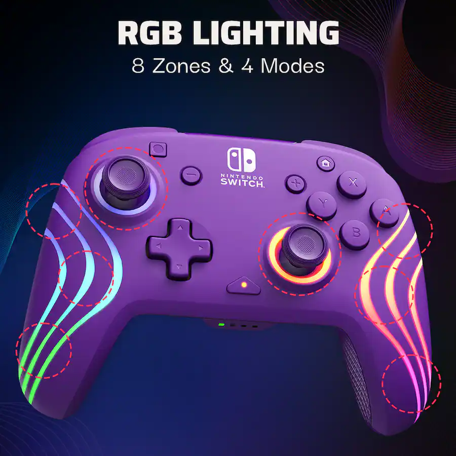 PDP Afterglow Wave Wireless RGB Gaming Controller for Nintendo Switch ...