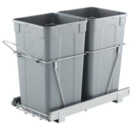 VEVOR - Pullout Trash Can for Kitchen Cabinets, 27QTx2 Double Under Sink Garbage Waste Recycling Bin - Gray
