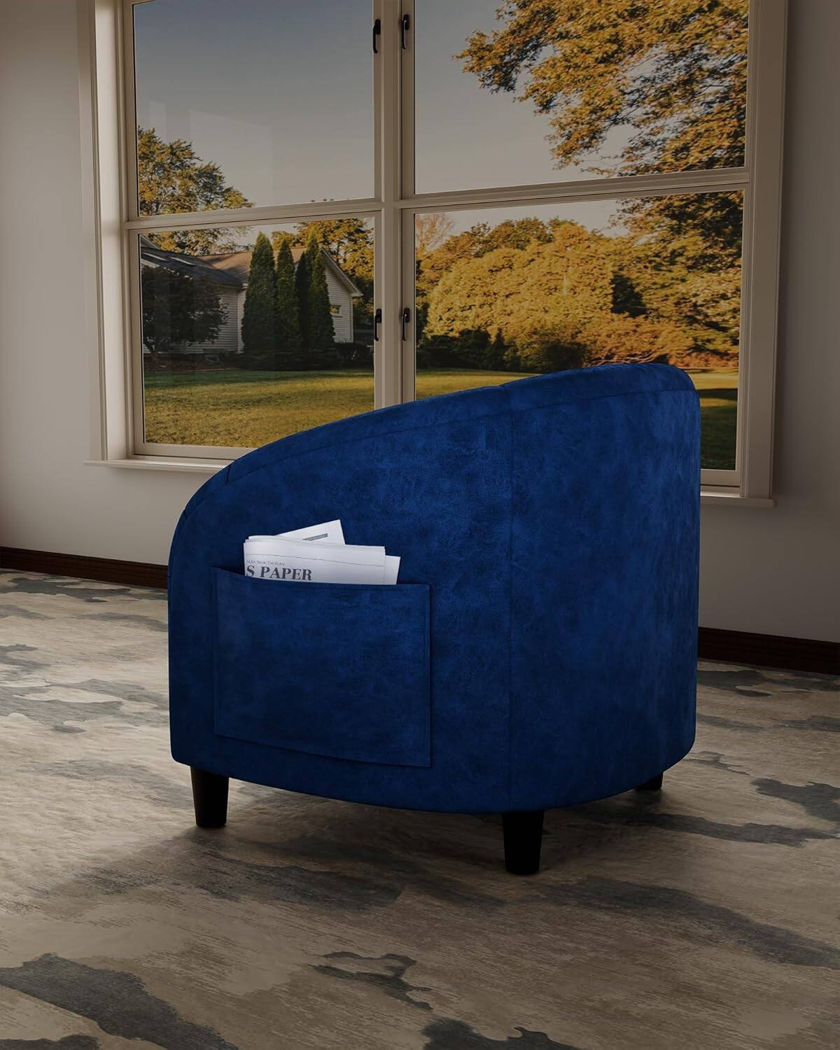 Angle. Acekool - Accent Barrel Chair, Boucle Club Chair, Furry Sherpa Armchair Suitable for Living Room, Bedroom, Reception Room, Office - Navy Blue.
