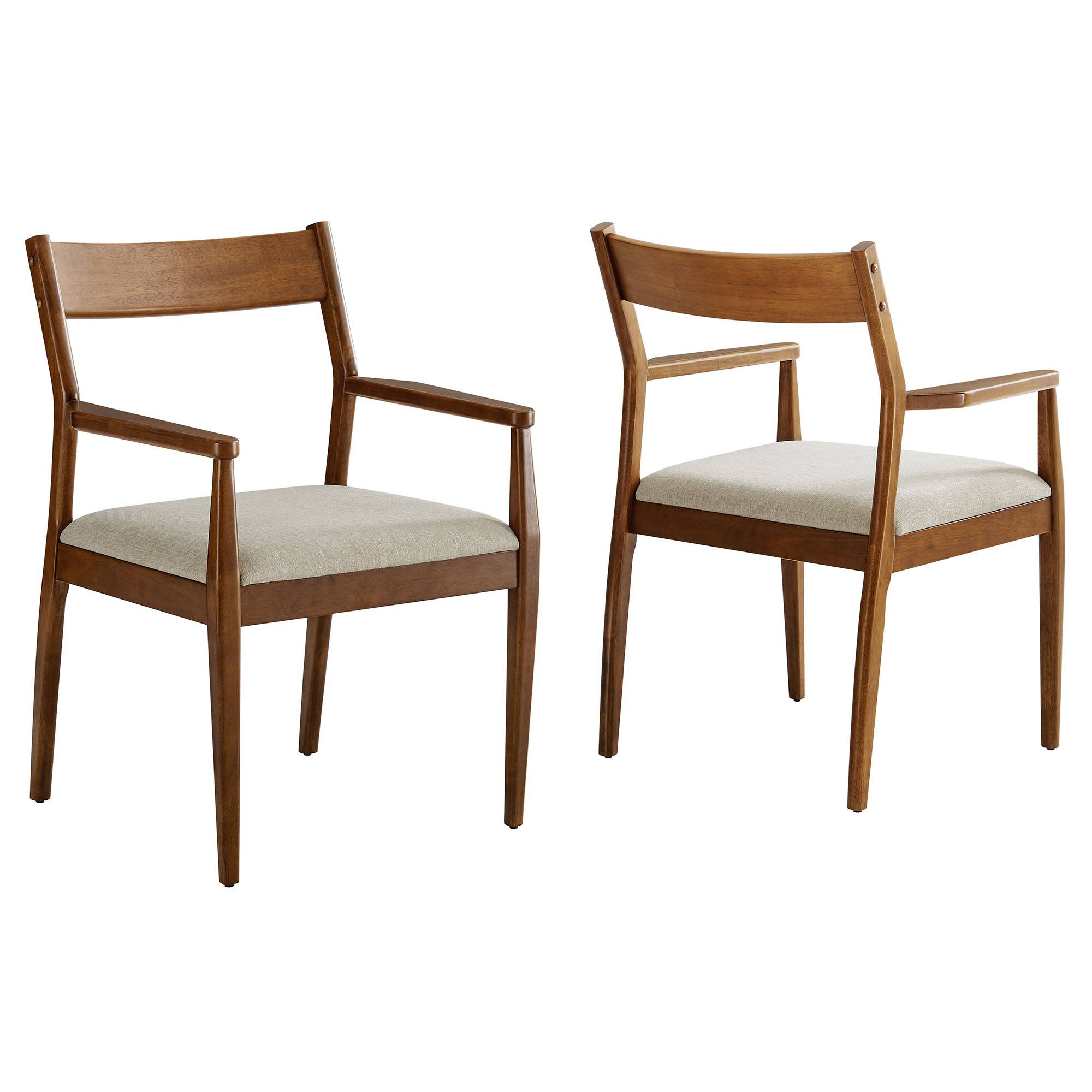 Angle. Modway - Solara Dining Armchairs Set of 2 - Walnut Heathered Weave Beige.