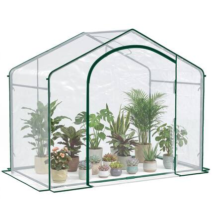 Front. Outsunny - x 3' x 5' Portable Walk-in Greenhouse, Plastic Cover, Steel Frame Garden Hot House, Zipper Door.