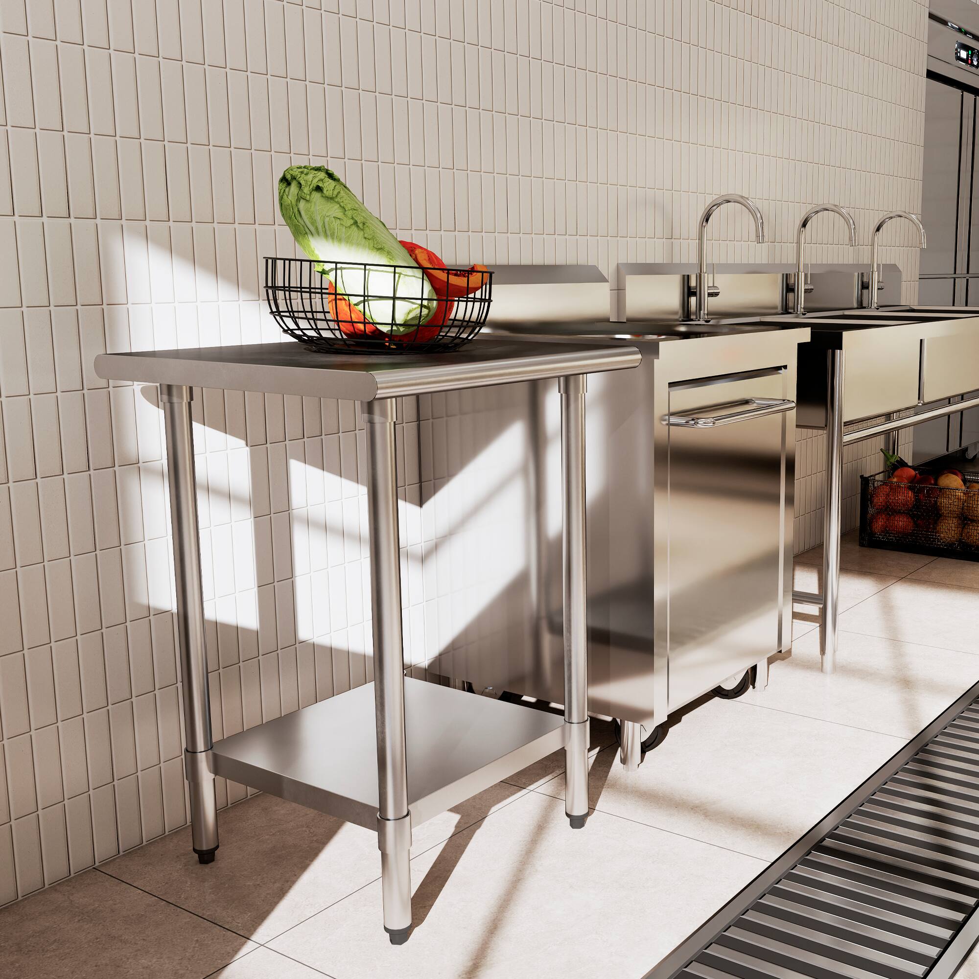 Alt View 5. KLEENSTEEL - 24" x 24" NSF Stainless Steel Worktable Adjustable Undershelf for Kitchen & BBQ.