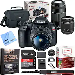 Bundle - Canon - EOS Rebel T7 DSLR Camera w/ 18-55mm IS II + 75-300mm III Double Zoom Deluxe