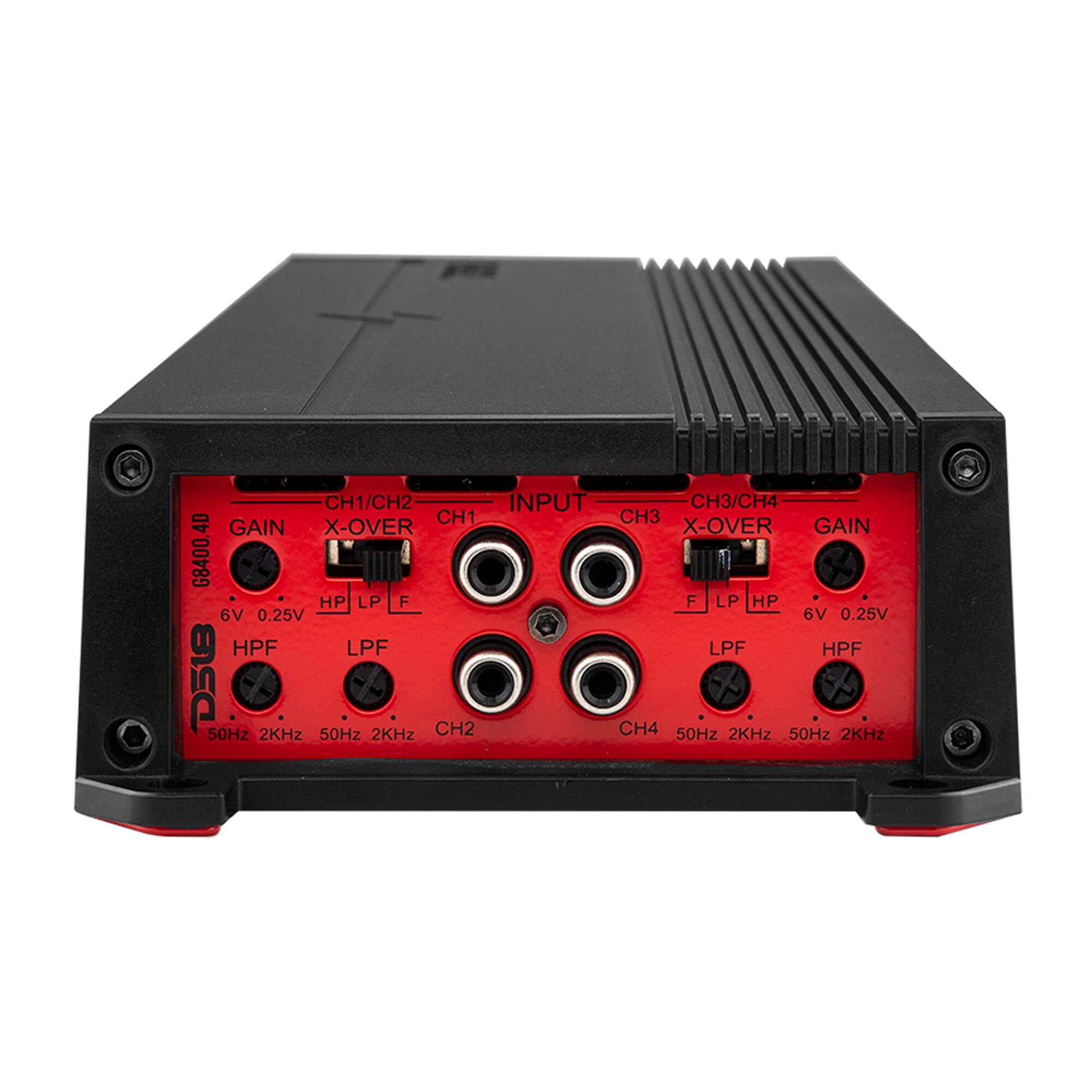 CH1/CH2  
CH1 GAIN X-OVER G8400.4D  
HP LP F 6V 0.25V  
HPF LPF D518 50Hz 2KHz 50Hz 2KHz  
CH2  

INPUT  

CH3/CH4  
CH3 X-OVER GAIN F LP HP 6V 0.25V  
LPF HPF  
CH4 50Hz 2KHz 50Hz 2KHz