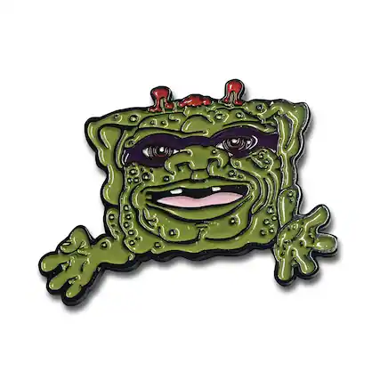 Front. TriAction Toys - Boglins Red Eyed King Dwork Enamel Collector Pin - Green.