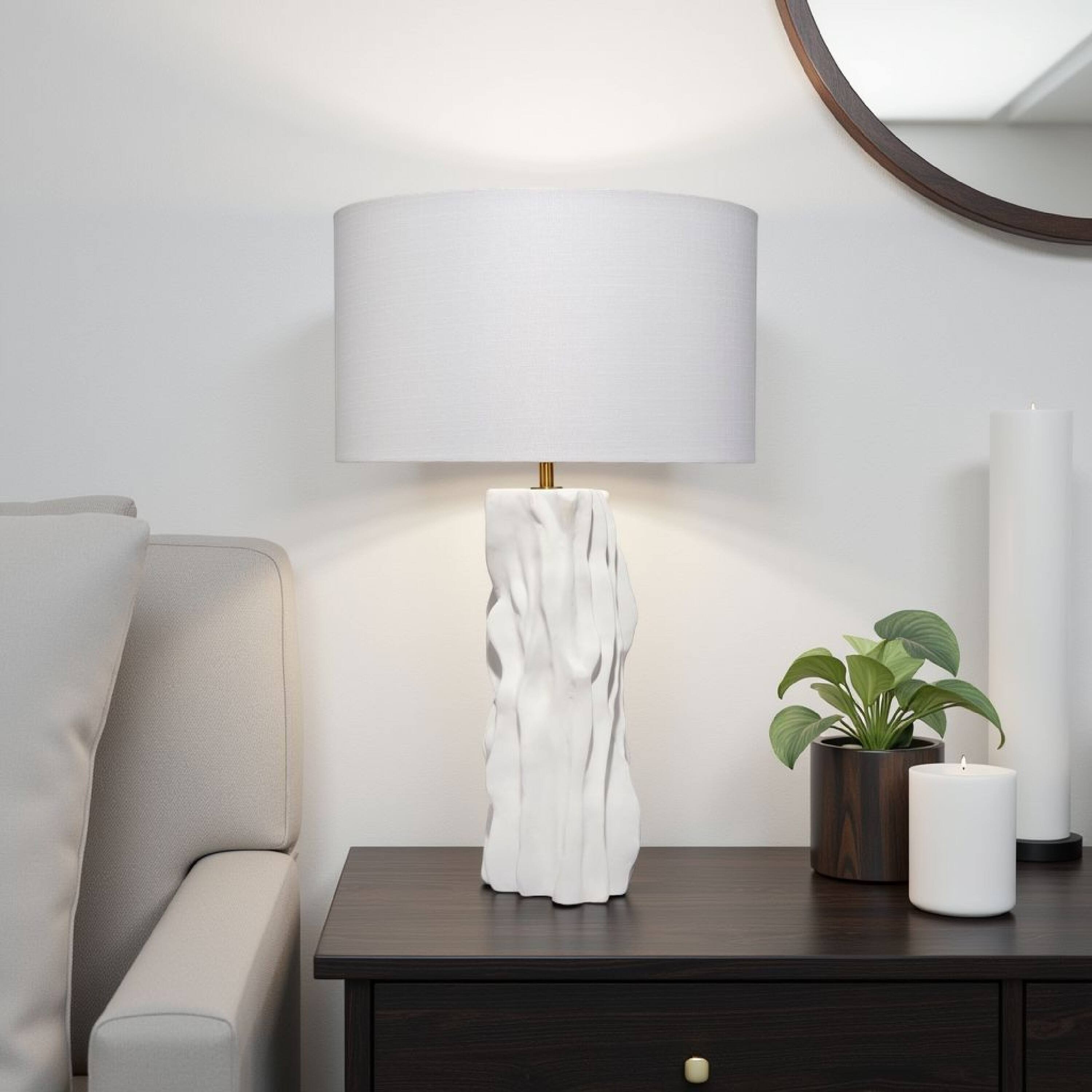Alt View 2. Manhattan Lane - Sery Table Lamp, Linen Shade, Textured Ceramic 31 Inch - Matte White.