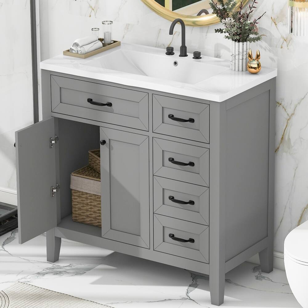 Angle. Loheer - Loheer 36 inch bathroom vanity with sink Gray Freestanding Cabinet - Gray.