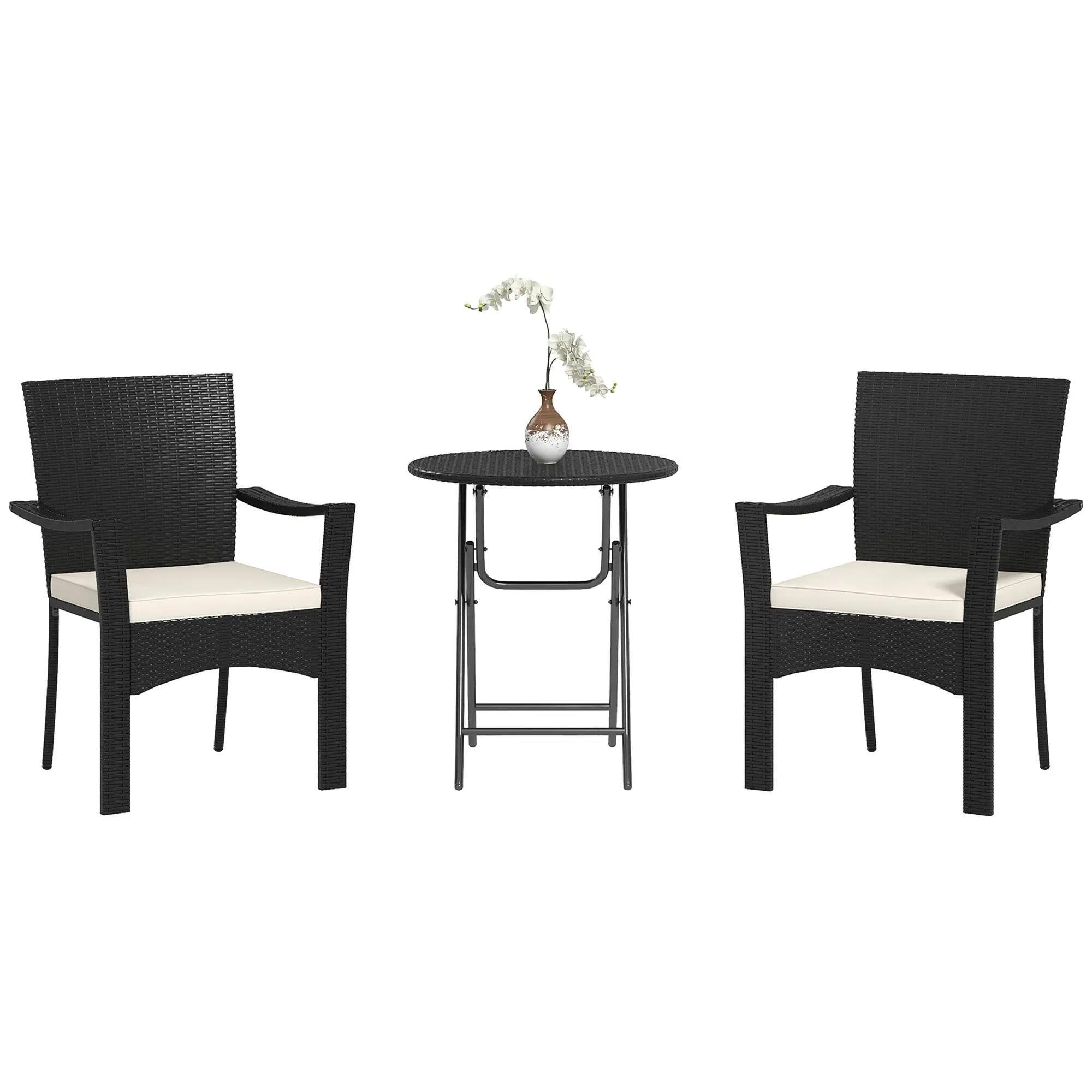 Angle. Resenkos - Resenkos Rattan Bistro Set, Porch, Backyard, Garden, White - White.