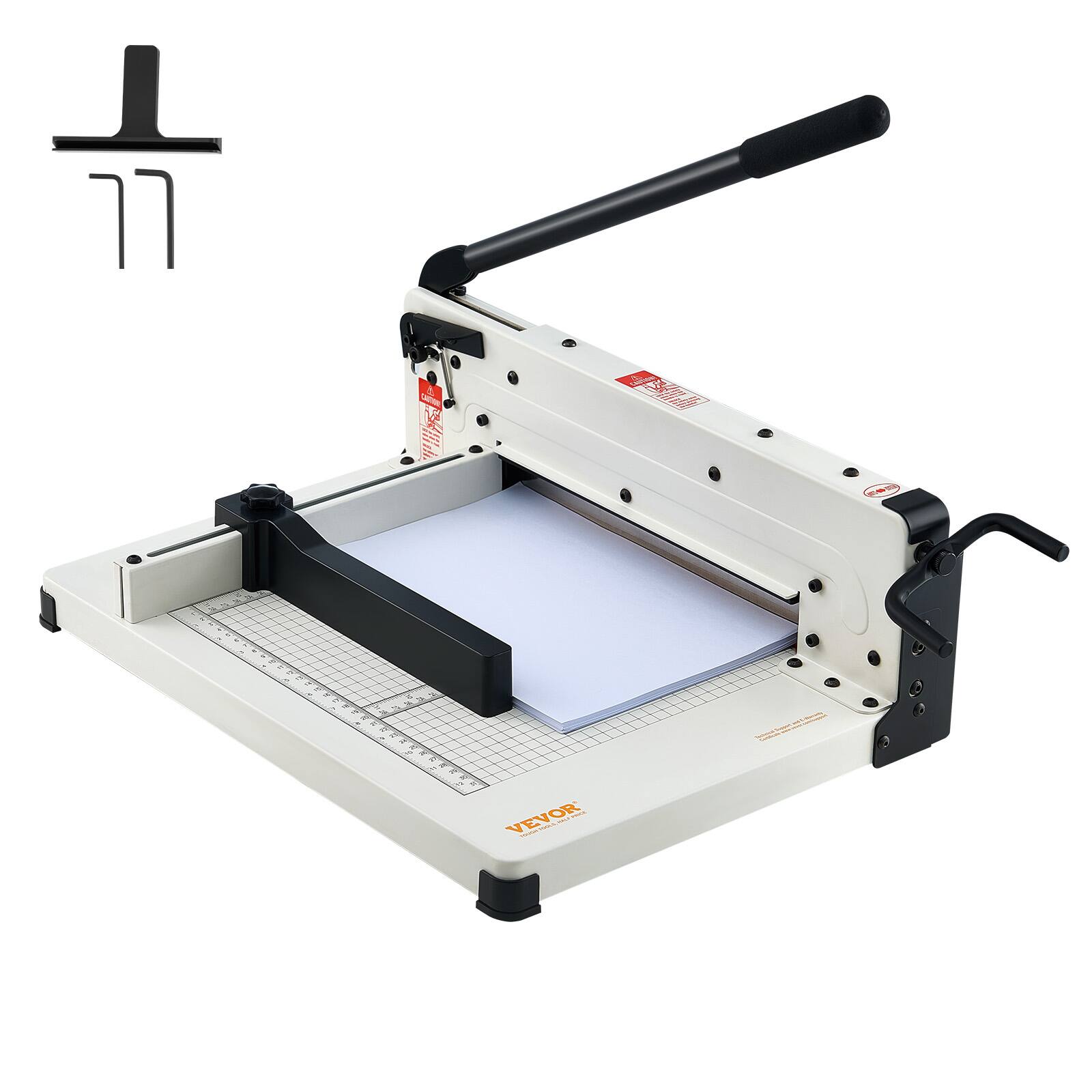 Front. VEVOR - Heavy Duty Paper Cutter, 12" Industrial Commercial Guillotine Paper Cutter for A4 Paper, 400 Sheet Capacity, Solid Steel - White.