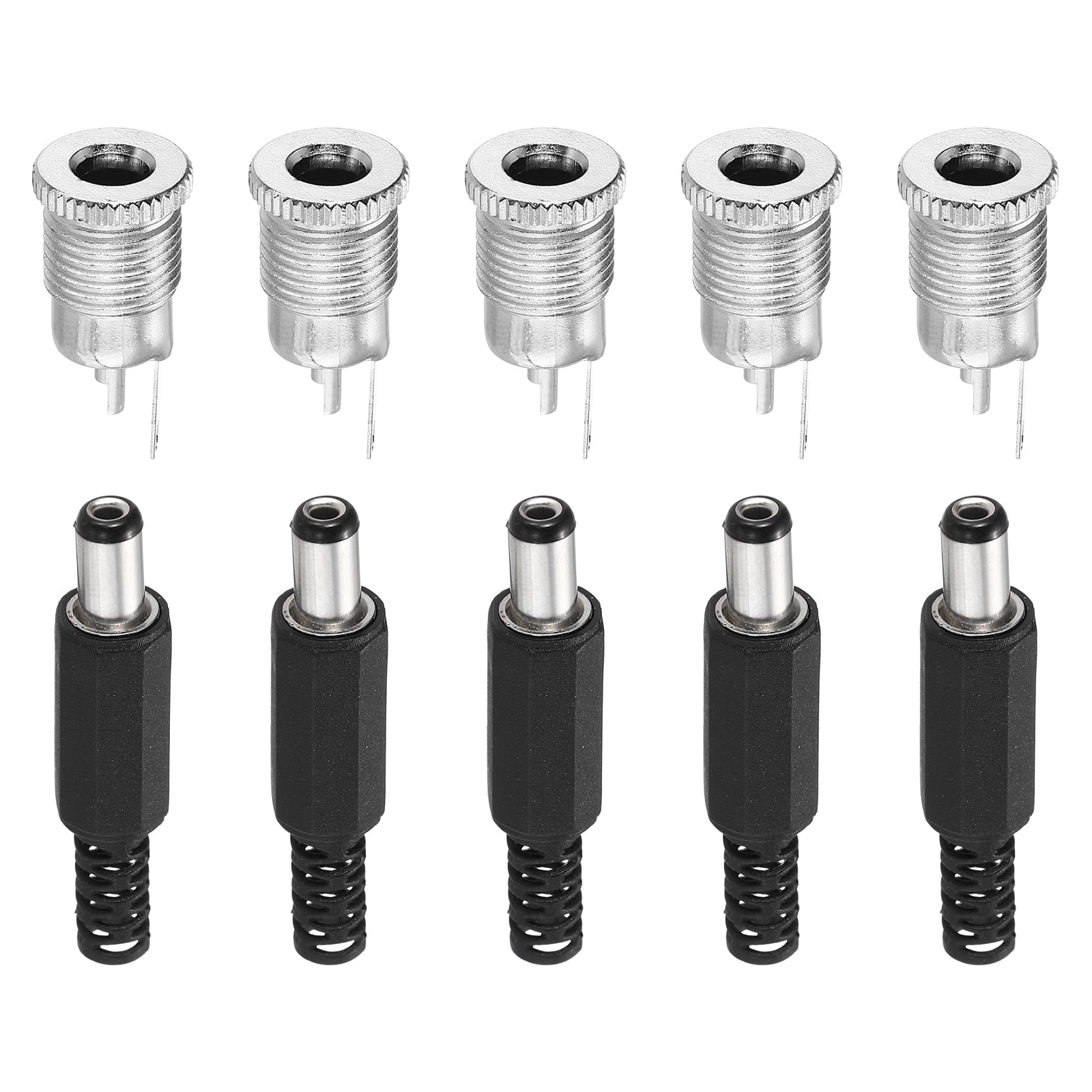Unique Bargains - 5pcs DC5521 Female Jack + 5pcs DC5521 Male Plug with Spacer for Guitar/Car Audio/Power Supply - Black